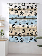 Sheer Curtains 63 Inch Length, Blue Dog Paw Print Semi Sheer Curtains Light Filtering Window Treatment, Vintage Farmhouse Rustic Wooden Grain Privacy Voile Drapes for Living Room Bedroom 52x63 Inch