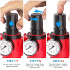 TAILONZ PNEUMATIC 0-150PSI 3/8 Inch NPT Red Industrial Grade 5 Stage Air Drying System, Particulate Filter, Coalescing Filter, Double Desiccant Dryer and Air Regulator (Manual Drainage)