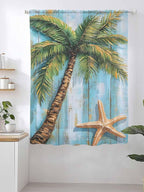 Sheer Curtains 63 Inch Length, Coastal Beach Tree Semi Sheer Curtains Light Filtering Window Treatment, Summer Tropical Starfish Wood Grain Privacy Voile Drapes for Living Room Bedroom 52x63 Inch
