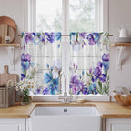 Spring Flowers Kitchen Curtains, Watercolor Garden Florals Wooden Grain Light Filtering Window Curtain Panels, 2Pcs Rod Pocket Window Treatments Set for RV Dining Room Study Room 42x54 Inches