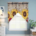 Sunflowers Swag Valances for Windows, Retro Flower Barn Doors Butterfly Farmhouse Brown Rod Pocket Kitchen Curtains Valance, Kitchen Window Curtains Swag for Cafe Living Room, 2 Panels, 36x45 inch