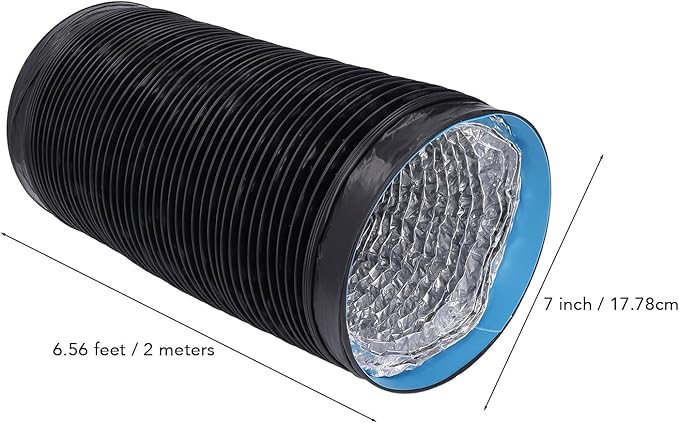 Generic 6.56ft PVC Aluminum Foil Dryer Vent Hose for Effective Airflow in Greenhouses, Grow Rooms, 7" Flexible Insulated Air Ducting