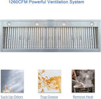 CT Copper Tailor Sloped Copper Vent Hood Island Mount,54'' W,27''H,1260 CFM Exhaust Fan,Stainless Steel Vent,LED Light,Dishwasher-Safe Baffle Filters,VH8TR1