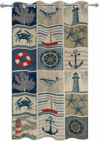 Oceans Outdoor Curtains for Patio Shell Starfish Whales Summer Vintage Waterproof Outside Curtains with Grommet Top Weatherproof Curtain for Cabana Pergola Gazebo, 1 Panel, 54" W x 84" L