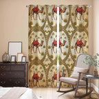 2 Panel Kitchen Cafe Curtains, Brown Desert Camels Sunlight Filtering Nature Air Through, Window Decor Tier Curtains for Living Room 80W x 84L inch Tropical Date Coconut Trees Cords Leaves