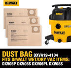 DEWALT DXVA19-4104 Dust Filter Bags, High Efficiency Replacement Bags for DEWALT Wet Dry Vac 5-8 Gallon, Wet Dry Vac Accessories, Dust Collection Bag Vacuum Bag (3-Pack)