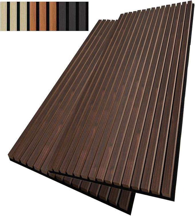 Wood Slat Wall Panel, 48'' x 24'' Wood Panels for Wall, 3D Soundproof Wall Panels, Large Acoustic Panels for Interior Ceiling and Wall Decor Noise Reduction, 2 Pack, Walnut