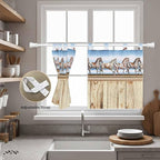 Western Horse Kitchen Curtains 24 Inch Length, Small Window Curtains Tab Top, Farmhouse Wooden Grain Vintage Cowboy Barn Door Light Filtering Short Window Treatments Tier Drapes 27.5"x24" 2 Panel