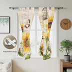 Yellow Sunflowers Bathroom Curtains 63 Inch Length, Window Curtains Tab Top, Country Farm Butterfly Flower Light Beige Light Filtering Window Treatments Drapes 52"x63" 2 Panel