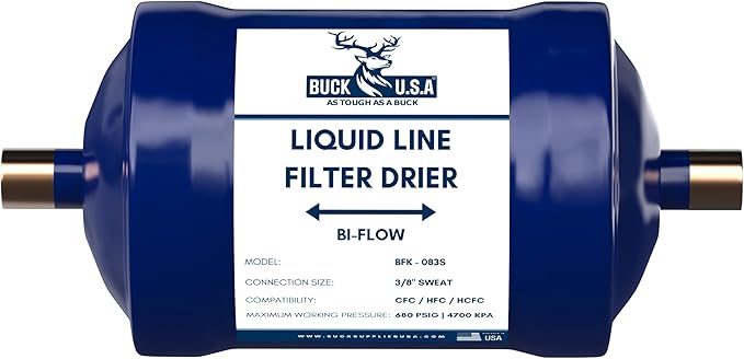 Buck Bi-Flow Refrigerant Liquid Line Filter Drier 3/8" ODF Sweat BFK-083S - Compatible with CFC, HCFC, HFC - Ideal for Heat Pump & Straight Cool Air Conditioners (1-5 Tons)