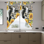 Retro Sunflowers Swag Valances for Windows, Farmhouse Floral Cow Butterfly Black Plaid Rod Pocket Kitchen Curtains Valance, Kitchen Window Curtains Swag for Cafe Living Room, 2 Panels, 36x63 inch