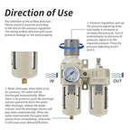 Industrial Air Compressor Filter Regulator Lubricator (FRL) Unit - 1/2 NPT Oil Water Separator with Pressure Gauge & Semi-Auto Drain for Pneumatic Systems