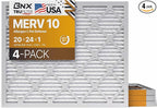 BNX TruFilter 20x24x1 MERV 10 (4-Pack) AC Furnace Air Filter - MADE IN USA - Pleated Air Conditioner HVAC AC Furnace Filters - Removes Odor, Mold, Bacteria, Smoke