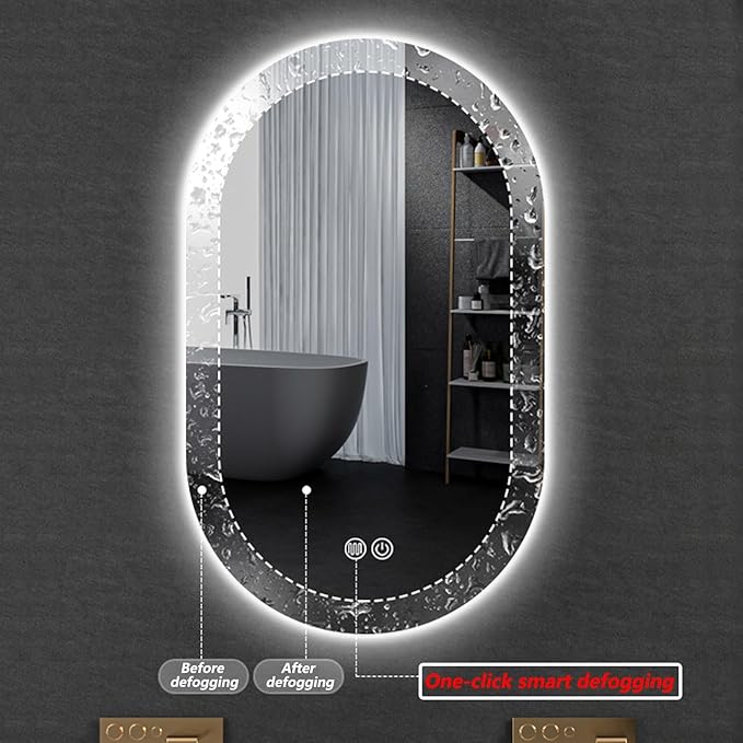 Irregular Bathroom Mirror with 3 Colour LED Light, Wall Mounted Makeup Mirror with Touch Switch and Demister Pad, Energy-Saving LED Smart Mirrors, Dimmable(C,23.6 * 35.4in/60 * 90cm)