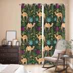2 Panel Kitchen Cafe Curtains, Retro Desert Camel Sunlight Filtering Nature Air Through, Window Decor Tier Curtains for Living Room 80W x 84L inch Tropical Animal Aloe Vera Leaves Dark Green