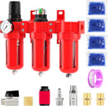 Industrial Grade Three-Stage Air Drying System, 0-150 PSI, 1/2 Inch NPT, Aluminum Alloy, with Particulate Filter, Coalescing Filter, Desiccant Dryer, and Air Regulator (Manual Drainage)
