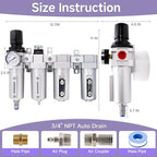 3/4" NPT Industrial Air Dryer for Compressor,4 Stage Air Drying System with 5-Micron & 0.01-Micron Filters,Auto Drain,Suitable for Plasma Cutter and Paint Spray