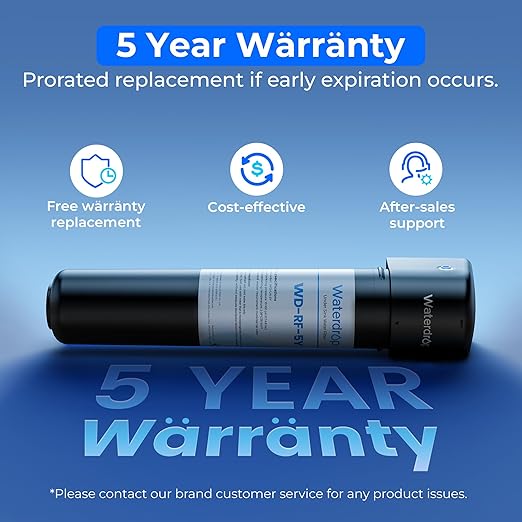 Waterdrop UA-5Y 𝟓 𝐘𝐞𝐚𝐫𝐬 Under Sink Water Filter System, Ultra Long Life, Reduces Lead, Chlorine, Bad Taste & Odor, Water Filter for Sink Faucet Direct Connect to Kitchen Faucet, USA Tech