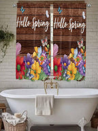 Spring Flowers Living Room Curtains 72 Inches length, Watercolor Farmhouse Colorful Wooden Grain Window Treatment Curtain Drapes, Light Filtering Drapes for Bedroom Laundry Room, 52"x72", 2 Panels