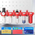 TAILONZ PNEUMATIC 0-150PSI 1/2 Inch NPT Red Industrial Grade 5 Stage Air Drying System, Particulate Filter, Coalescing Filter, Double Desiccant Dryer and Air Regulator (Manual Drainage)