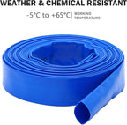 DAVCO 2" x 100 ft Pool Backwash Hose, Heavy Duty Reinforced Blue PVC Lay Flat Water Discharge Pump Hoses For Swimming Drain Pools and Clean Filters,with 1 Clamp