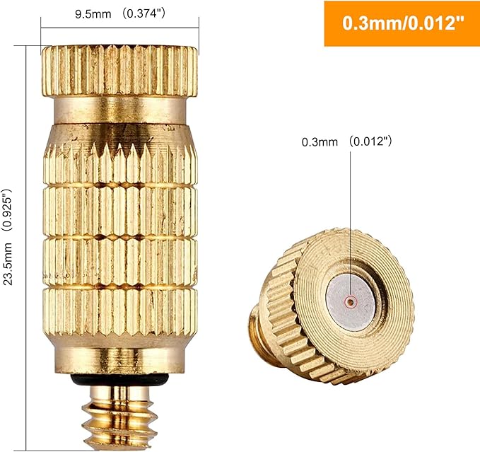 20pcs High Pressure Atomizer Nozzle Brass Misting Nozzles for Outdoor Cooling System, Landscaping, Greenhouse Irrigation, Air Humidification, Anti-Drip Fogging Spray Head(0.012"/0.3mm)