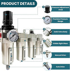 Upgraded 1/2" NPT Industrial Grade 4 Stage Air Drying System, Particulate Filter, Coalescing Filter, Desiccant Dryer & Air Regulator - for Plasma Cutter, Paint Spray, 3Filter&1Dryer System，Auto Drain