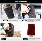 RYANSTAR RACING 102mm 4" High Flow Round Tapered Cone Cool Air Filter Cleaner with Top Filter Design Short 231mm tall