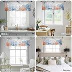Ocean Corals Sheer Valance Curtains, Summer Beach Coral Sea Stars Wood Grain Light Filtering Kitchen Valances Rod Pocket Voile Curtain Window Treatment for Bedroom/Living Room/Basement 42Wx12L