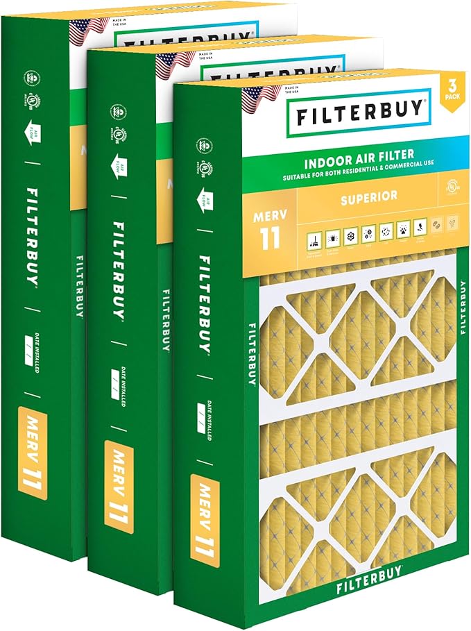 Filterbuy 15.75x27.63x3.50 Air Filter MERV 11 Superior Pet & Allergy Defense (3-Pack), Pleated HVAC AC Furnace Filters for AprilAire Space-Gard 104 & 2140 (Actual Size: 15.69 x 27.56 x 3.50)