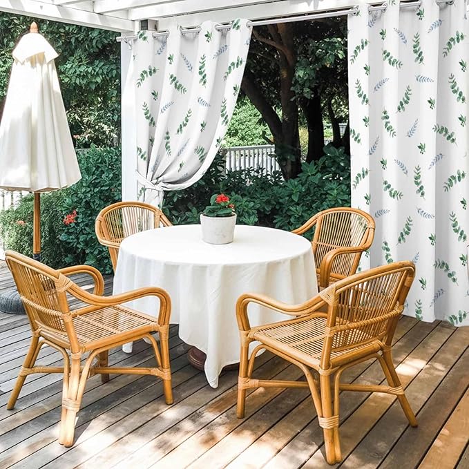 Leaf Outdoor Curtains for Patio Summer Jugal Leaves Pastoral Plant Waterproof Outside Curtains with Grommet Top Weatherproof Curtain for Cabana Pergola Gazebo, 1 Panel, 54" W x 84" L