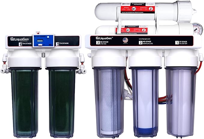 LiquaGen - 6 Stage Heavy Duty - 0 TDS/PPM Reverse Osmosis/Deionization Aquarium Reef Water Filter System | Ultimate Purification RO/DI Machine w/Dual Deionization Canisters (150 GPD WSK)