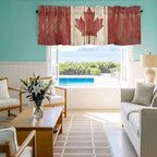 Canada Curtain Valances for Windows, Kitchen Valance Window Treatment, Red Maple Leaf Flag Vintage Farmhouse Wooden Grain Light Filtering Block Curtains for Bathroom/Bedroom/Living Room 60'' x 18''