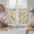 Spring Daisy Kitchen Curtains, Country Watercolor Flower Leaf Plant Light Filtering Window Curtain Panels, 2Pcs Rod Pocket Window Treatments Set for Study Room Bathroom Bedroom 52x54 Inches