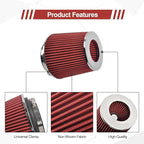 Universal Clamp On Air Intake Filter fits 3 In /3.5 In /4 In Three Different Size, Cone Air Intake Filter（Red）