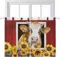 Cows Sunflowers Kitchen Curtains 45 Inch Length, Short Cafe Window Curtains Tab Top, Spring Floral Bees Farmhouse Barn Light Filtering Window Treatments Tier Drapes 27.5"x45" 2 Panel