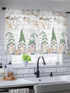 Sheer Curtains 54 Inch Length, Sage Green Gnomes Semi Sheer Curtains Light Filtering Window Treatment, Eucalypus Coastal Anchor Retro Wood Privacy Voile Drapes for Living Room Bedroom 52x54 Inch