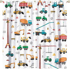 Construction Window Curtains, Kids Cartoon Construction Machines Building Hand Drawn Doodle Rod Pocket Decorative Windows Curtain for Children Teens Room Decor 84x84in (30% Blackout)