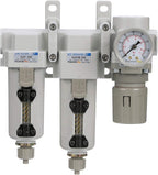 PneumaticPlus SAU330-N03G-MEP Three Stage Compressed Air Drying System - Particulate Air Filter, Coalescing Filter, Air Pressure Regulator Combo 3/8" NPT - Metal Bowl, Manual Drain, Gauge