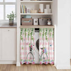 Spring Kitchen Curtains, Bicycles Leaves Butterfly Flowers Pink Buffalo Plaid Light Filtering Window Curtain Panels, 2Pcs Rod Pocket Window Treatments Set for Study Room Bathroom Bedroom 52x54 Inches