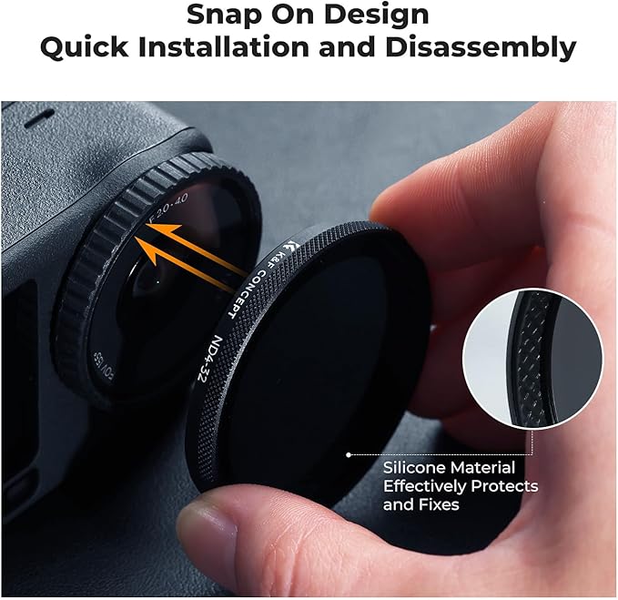 K&F CONCEPT Snap On Variable ND Filter Compatible with DJI Osmo Action 6, ND4-32 Limited Stops Neutral Density Light Reduction Filters Multi-Coated HD Optical Glass Action Camera Accessories