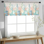 Summer Beach Sheer Valance Curtains, Ocean Colorful Coral Shell Seaweed Starfish Linen Light Filtering Kitchen Valances Rod Pocket Voile Curtain Treatment for Bedroom/Living Room/Basement 60Wx18L