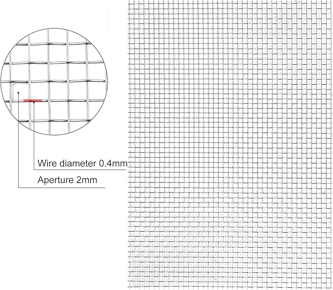 Stainless Steel Woven Wire Mesh, 304 Stainless Steel Mesh Sheet, Heat-Resistant Woven Wire Rodent Mesh Garden Insect Screen Airbrick Filter Net with 2 Mm Mesh Hole Never Rust