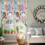 Swag Curtain Valances for Kitchen Windows,Happy Easter Rabbit Butt Egg on Daisy Leaf Short Rod Pocket Window Valance,Bufferfly on Wood Barn Swag Topper for Bedroom Living Room,2 Panels 36x63in