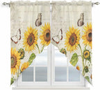 Farm Sunflowers Swag Valances for Windows, Retro Flowers Butterfly Botanical Beige Rod Pocket Kitchen Curtains Valance, Kitchen Window Curtains Swag for Cafe Bathroom Living Room, 2 Panels, 36x63 inch
