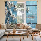 Farmhouse Wooden Grain Kitchen Curtains, Vintage Shabby Chic Flower Blue Light Filtering Window Curtain Panels, 2Pcs Rod Pocket Window Treatments Set for Living Room Bathroom Bedroom 52x72 Inches