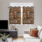 2 Panel Kitchen Cafe Curtains, Wildlife Camels Sunlight Filtering Nature Air Through, Home Decor Window Covering Tier Curtains for Living Room 104W x 52L inch Deserts Animals Brown Geometric Rustic