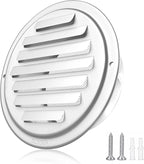4'' Shiny Silver Paint Stainless Steel Air Vents, Louvered Grille Cover Vent Hood Flat Ducting Ventilation Air Vent Wall Air Outlet with Fly Screen Mesh for House (4 inch Shiny Silver Paint Cover)