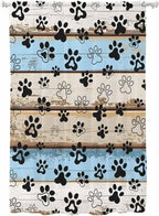 Sheer Curtains 63 Inch Length, Blue Brown Paw Prints Semi Sheer Curtains Light Filtering Window Treatment, Vintage Farmhouse Rustic Wooden Grain Privacy Voile Drapes for Living Room Bedroom 52x63 Inch