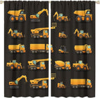 Kids Construction Window Curtains, Construction Machinery Equipment Mode of Transport Bulldozer Tractor Windows Curtain for Children Teens Room Decor 84x84in (30% Blackout)